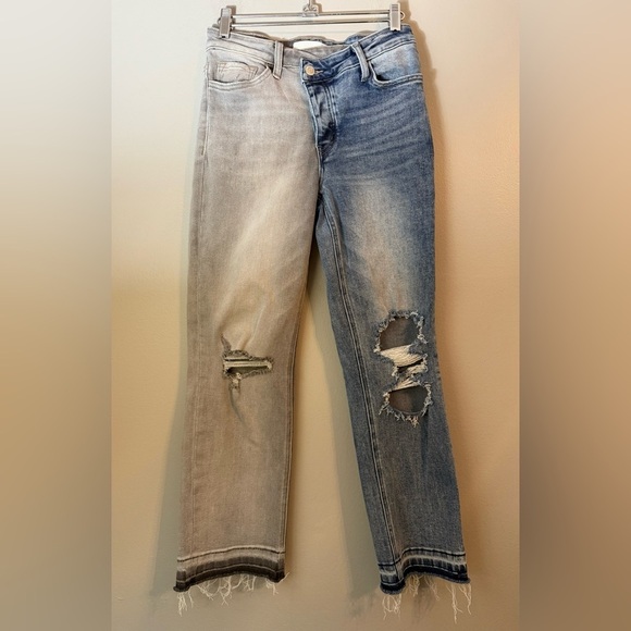 Vervet Asymmetrical Waist Two Toned Distressed Crop Jeans Size 25 - Picture 3 of 12